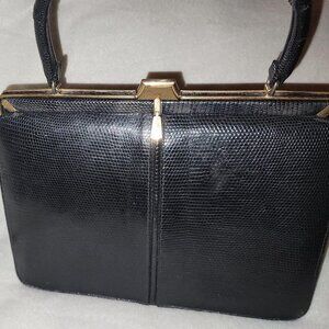 Vintage 1960's Saks Fifth Avenue Black lizard leather handbag purse